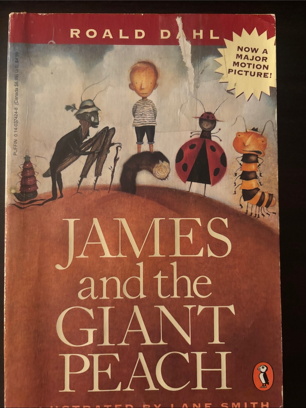 James and the Giant Peach Paperback Book - Red/Brown Cover